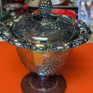 Elegant Iridescent Carnival Glass Candy Dish